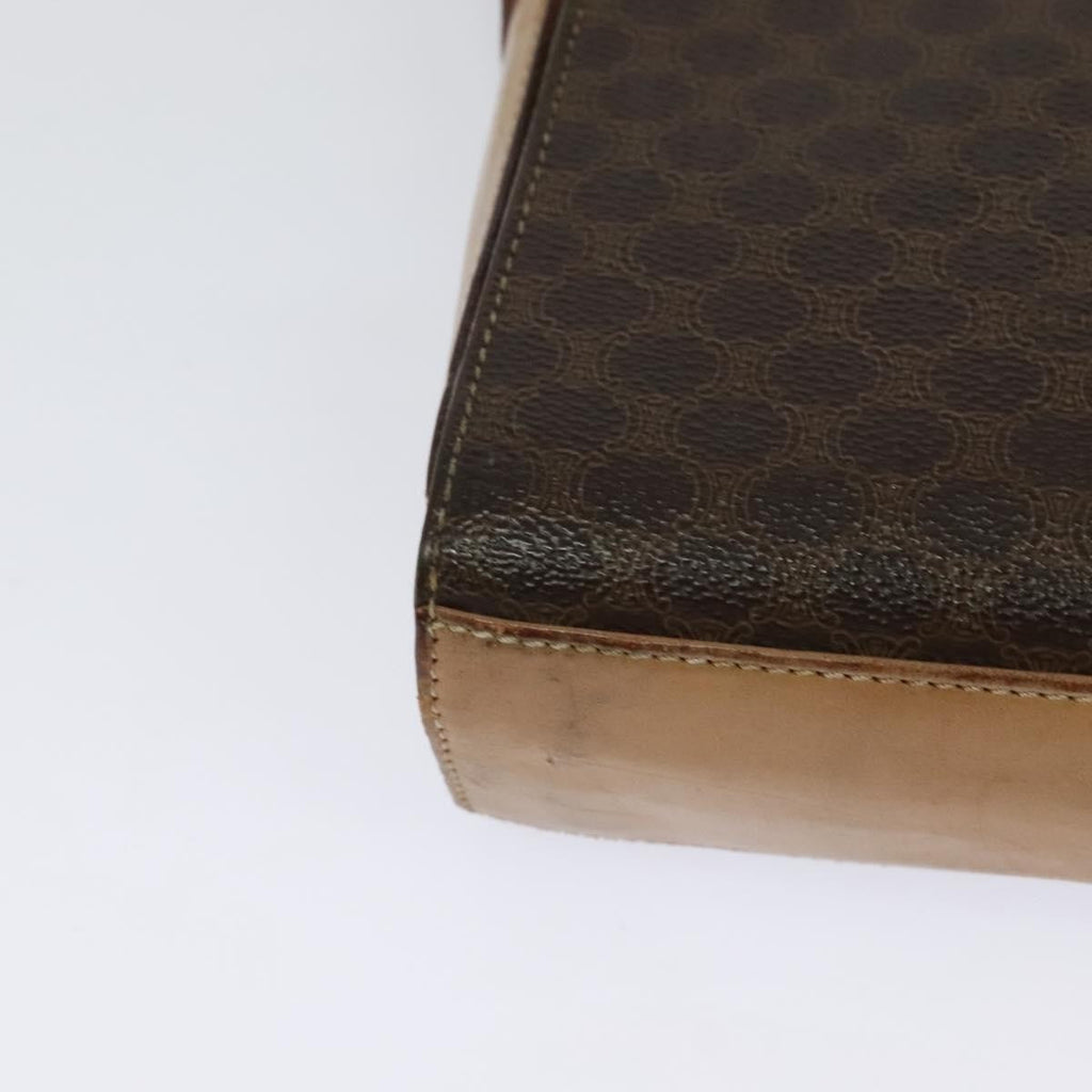 Celine Vintage Macadam Circle Logo Shoulder Bag Canvas And Leather Brown Canvas Shoulder Bag Bag