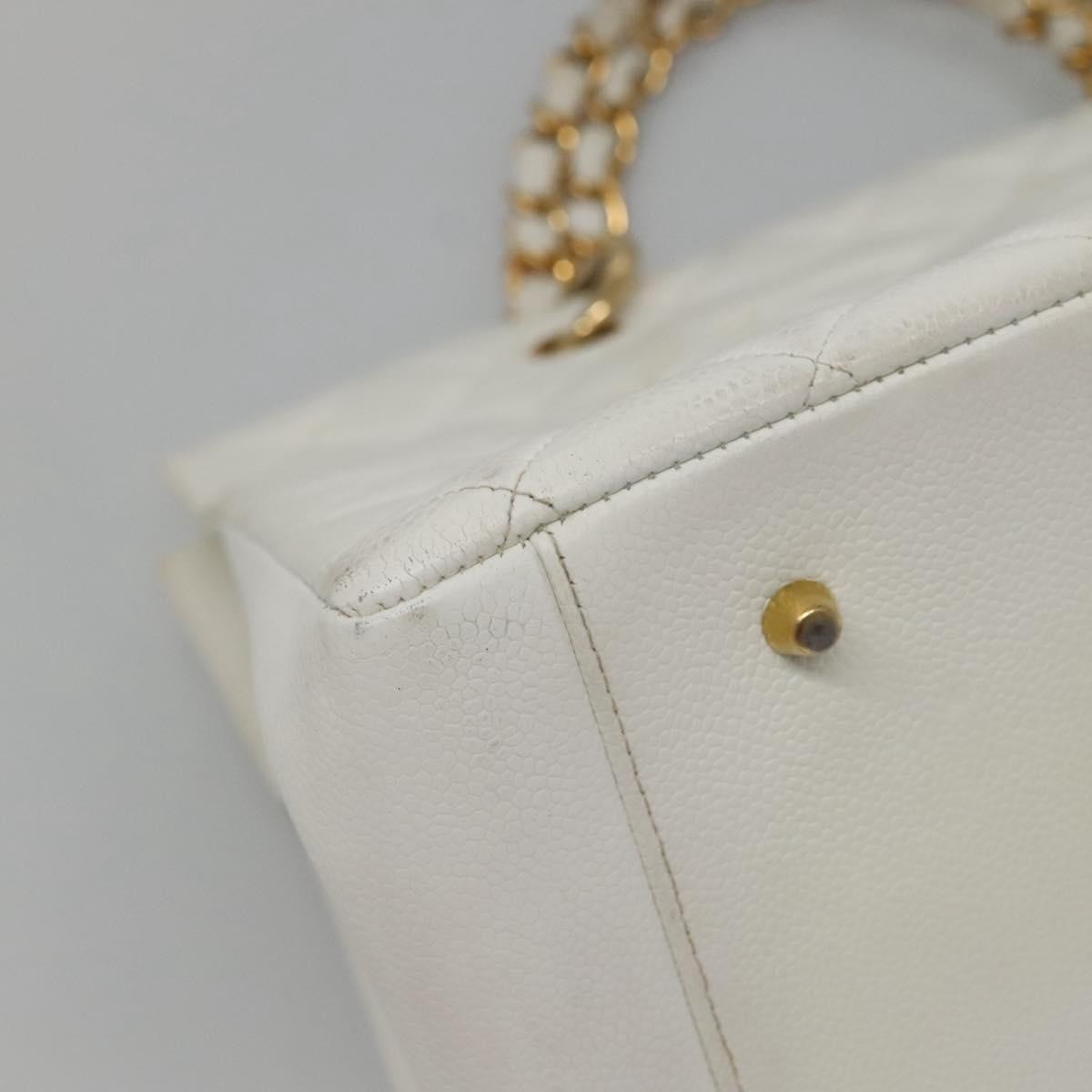 Chanel Vintage Grand Shopping Tote Quilted Caviar White Leather Bag