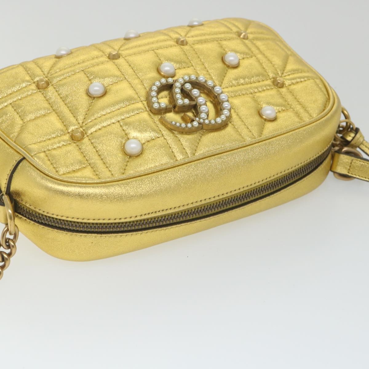Gucci Gg Marmont Shoulder Bag Leather Gold Leather Shoulder Bag Bag (Pre-Owned)