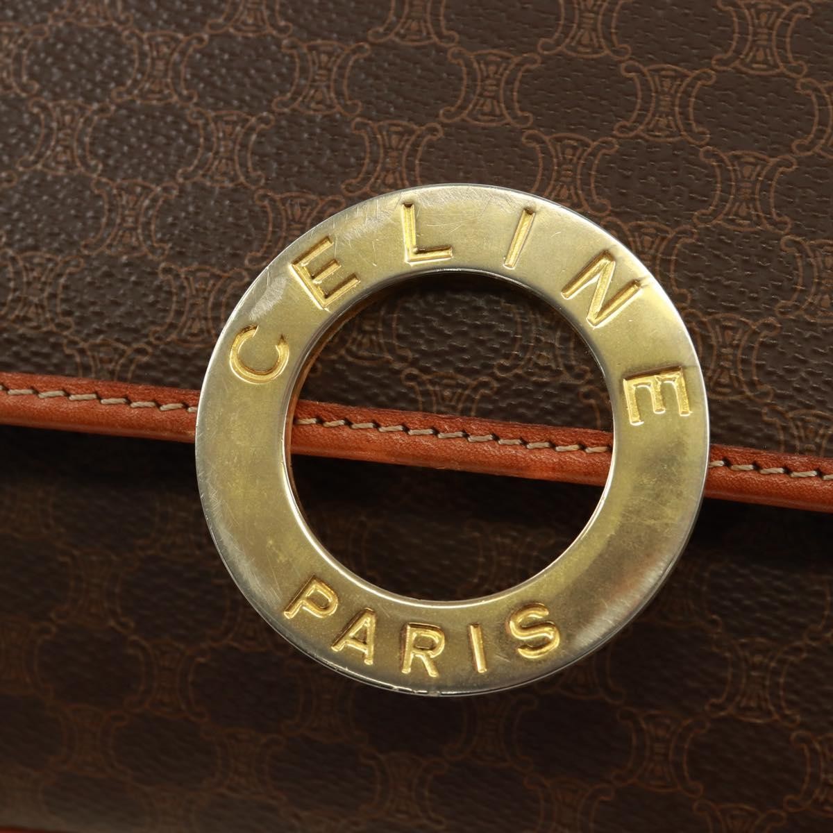 Celine Vintage Macadam Circle Logo Shoulder Bag Canvas And Leather Brown Canvas Shoulder Bag Bag