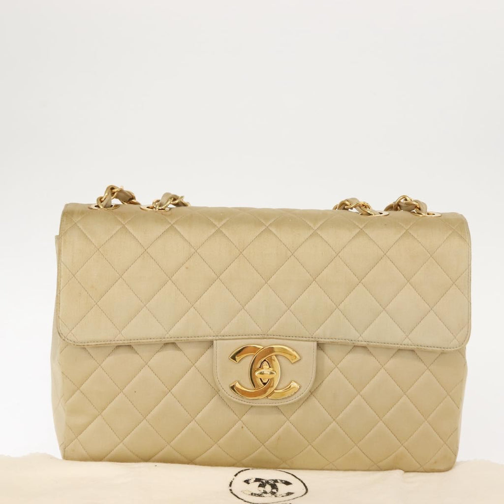 Chanel Vintage Classic Single Flap Bag Silk Beige Satin Shoulder Bag Bag