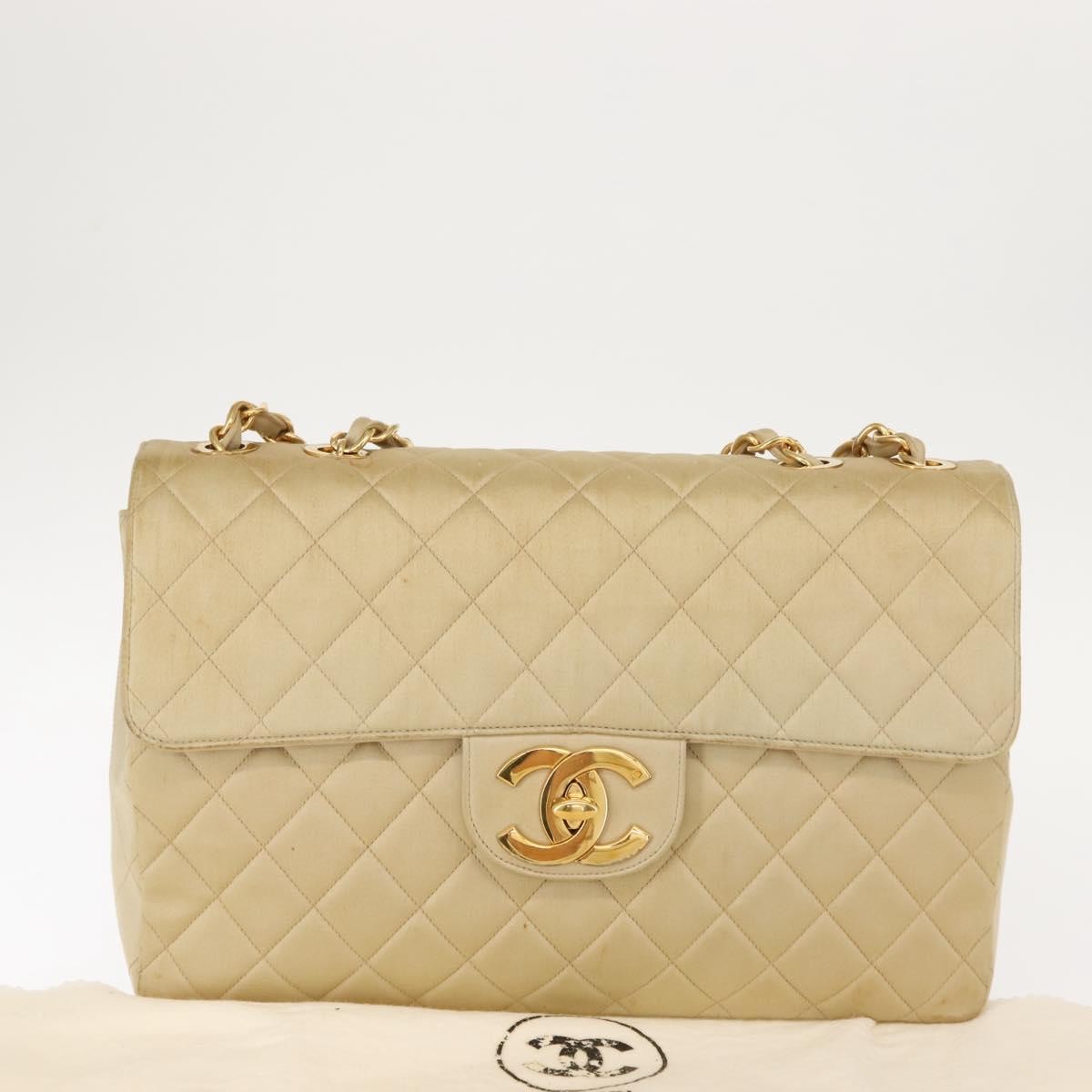Chanel Vintage Classic Single Flap Bag Silk Beige Satin Shoulder Bag Bag