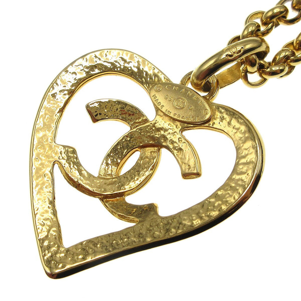 Chanel Cc Heart Pendant Necklace Metal Gold Gold_Plated Necklace Jewelry