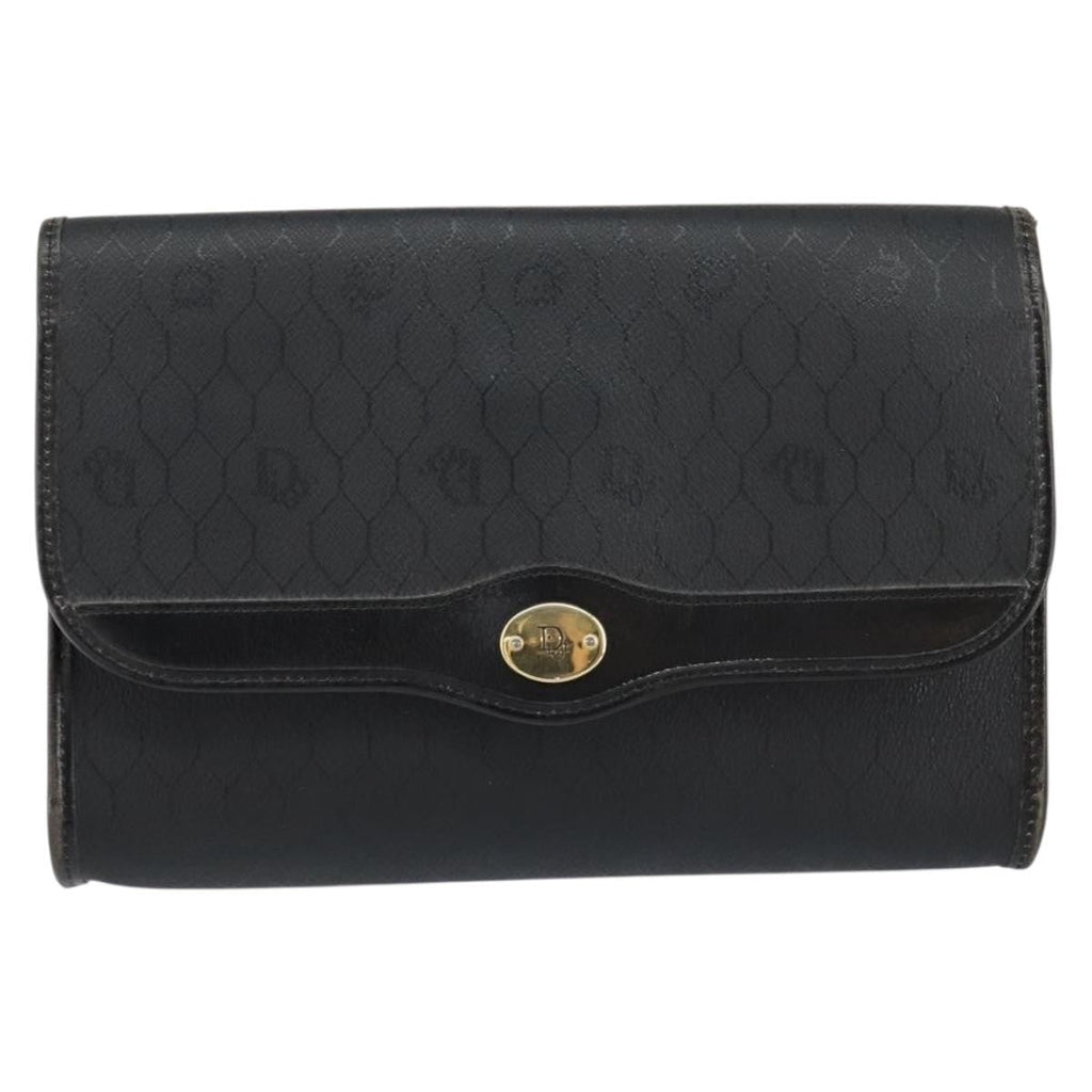 Christian Dior Vintage Honeycomb Flap Crossbody Bag Coated Canvas Black Canvas Shoulder Bag Bag (Pre-Owned)