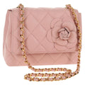 Chanel Vintage Camellia Flap Bag Quilted Lambskin Pink Leather Bag