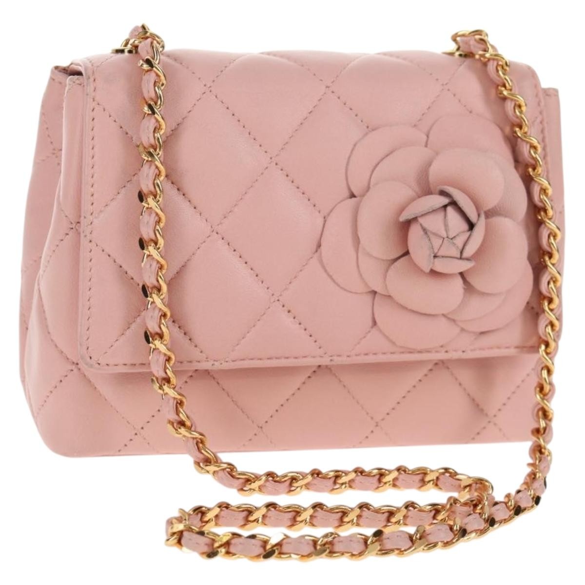 Chanel Vintage Camellia Flap Bag Quilted Lambskin Pink Leather Bag