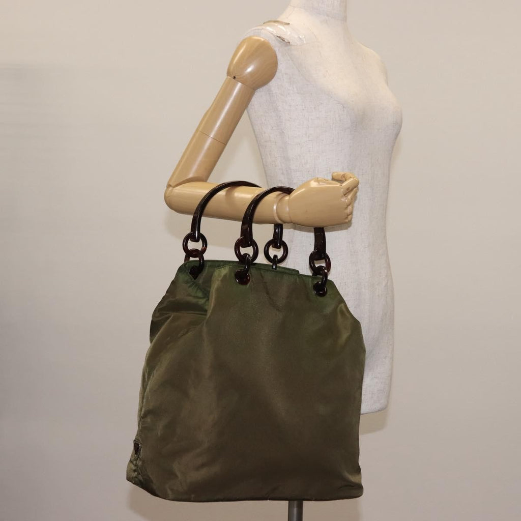Prada Resin Handle Tote Tessuto Khaki Nylon Tote Bag Bag