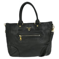 Prada Front Zip Tote Vitello Daino Black Leather Handbag