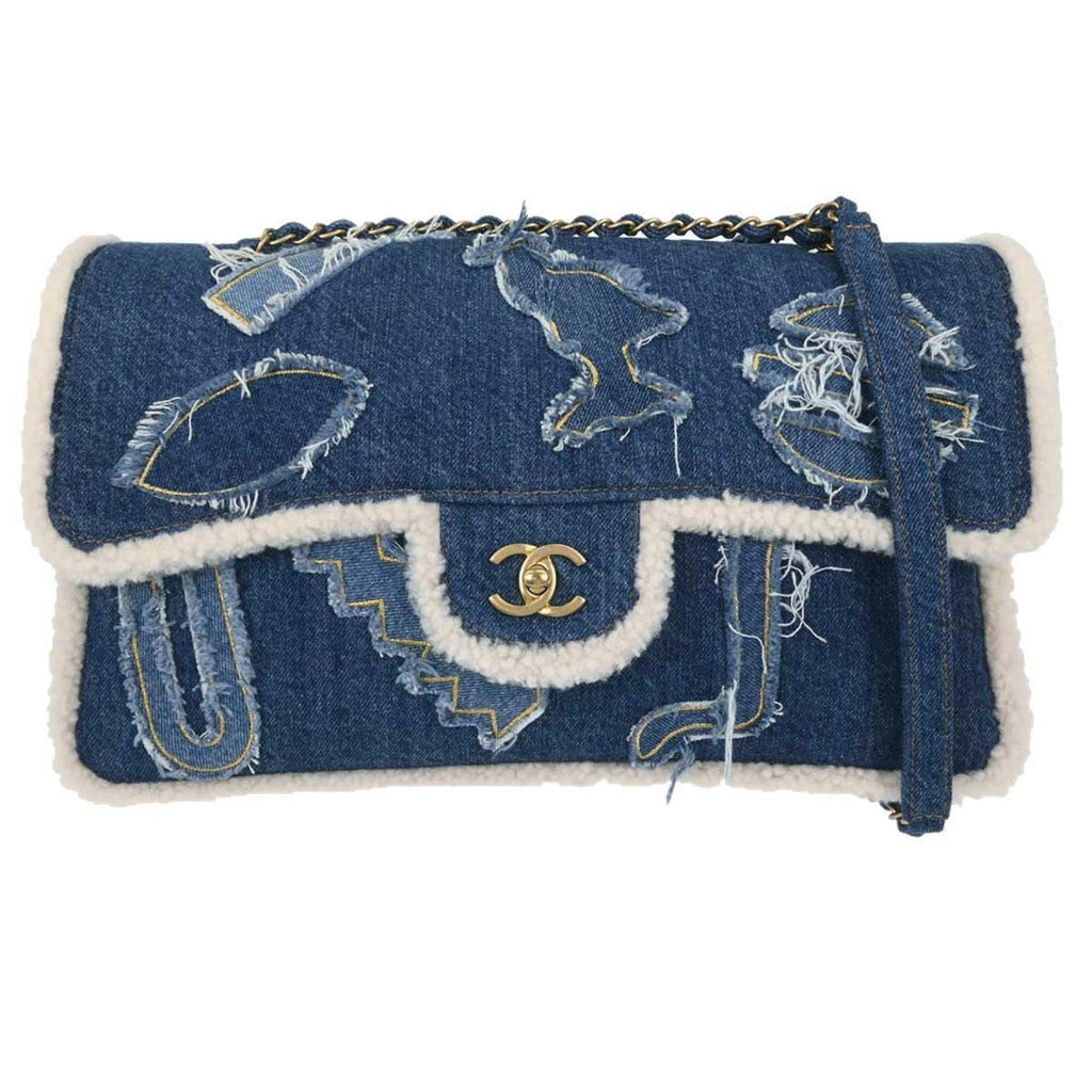Chanel Egyptian Hieroglyph Flap Bag Denim And Shearling Blue Denim_Jeans Shoulder Bag Bag