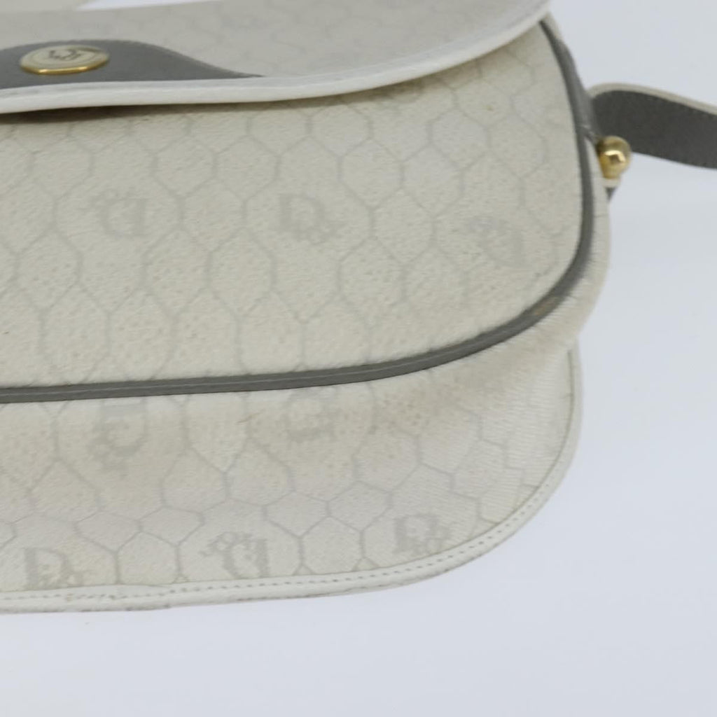 Christian Dior Vintage Honeycomb Flap Crossbody Bag Canvas And Leather White Canvas Shoulder Bag Bag (Pre-Owned)