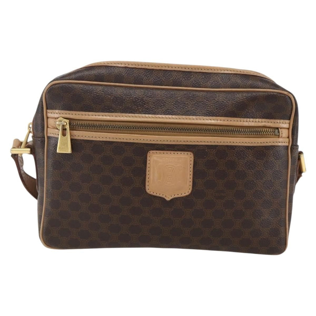 Celine Vintage Macadam Shoulder Bag Canvas And Leather Brown Canvas Shoulder Bag Bag