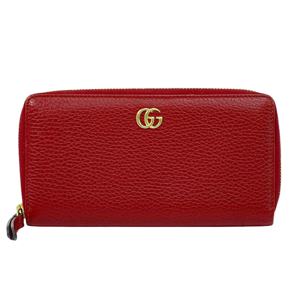Gucci Gg Marmont Zip Around Wallet Leather Red Leather Wallets Accessory (Pre-Owned)