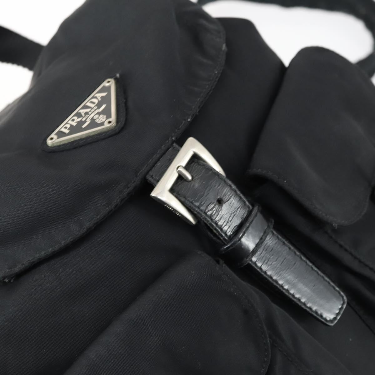 Prada Vela Double Front Pocket Backpack Tessuto With Saffiano Leather Black Nylon Backpack Bag