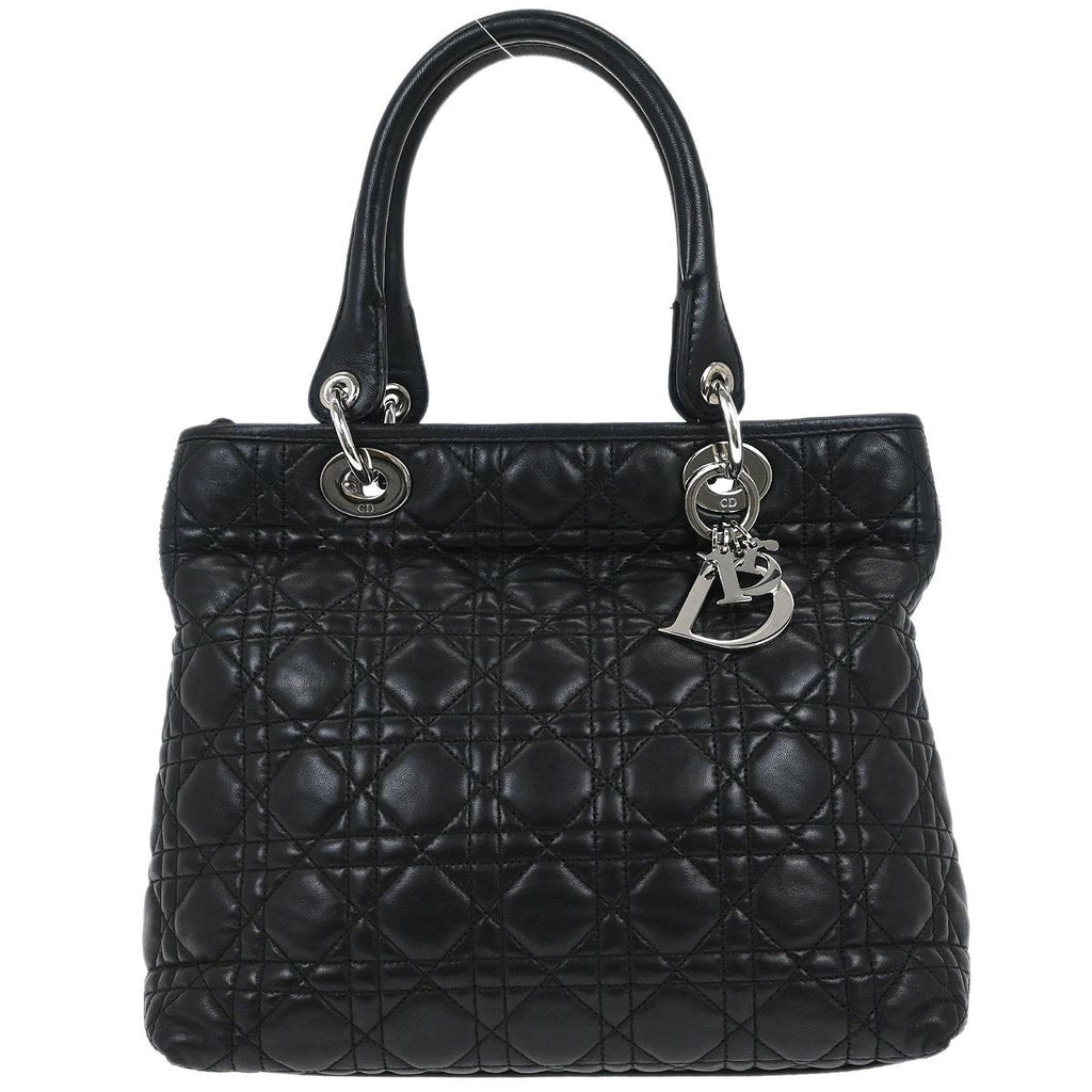 Christian Dior Vintage Lady Dior Bag Cannage Quilt Lambskin Black Leather Handbag (Pre-Owned)