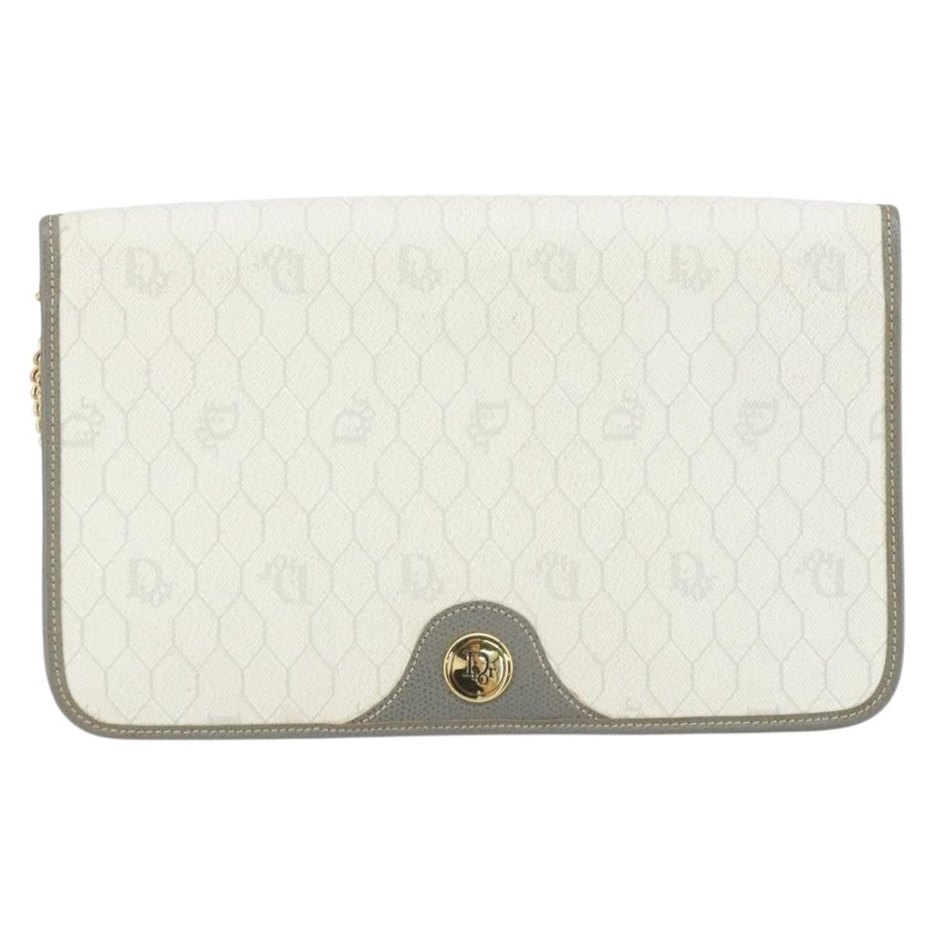 Christian Dior Vintage Honeycomb Chain Canvas White Canvas Shoulder Bag Bag (Pre-Owned)