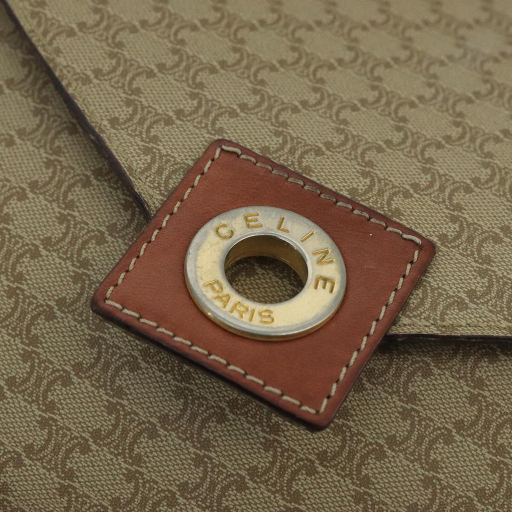 Celine Vintage Macadam Circle Logo Shoulder Bag Canvas And Leather Beige Canvas Shoulder Bag Bag