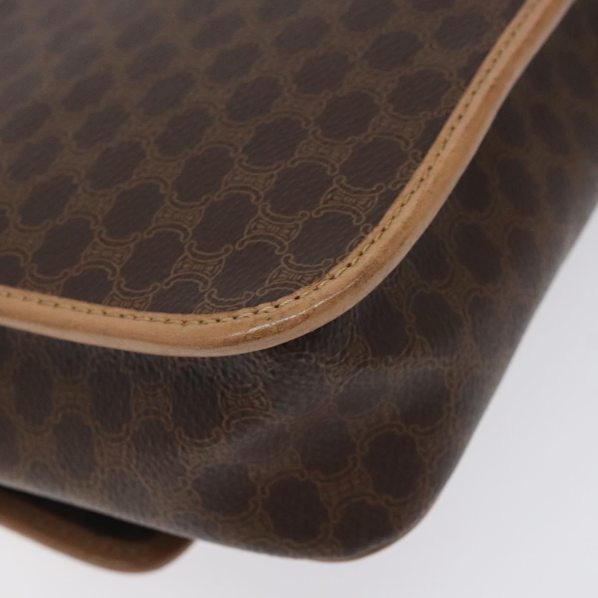 Celine Vintage Macadam Circle Logo Shoulder Bag Canvas And Leather Brown Canvas Shoulder Bag Bag