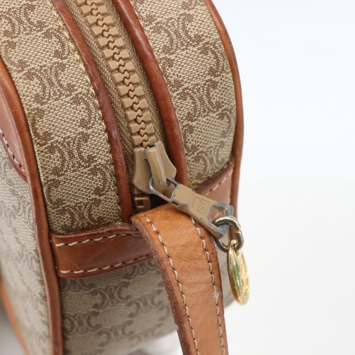 Celine Vintage Macadam Shoulder Bag Canvas And Leather Beige Canvas Shoulder Bag Bag