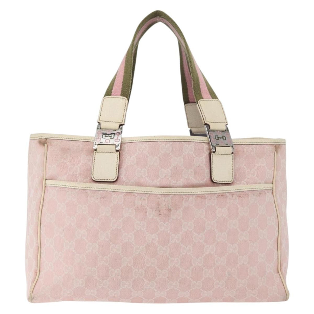 Gucci Web Handle Buckle Tote Gg Canvas Pink Canvas Tote Bag Bag (Pre-Owned)