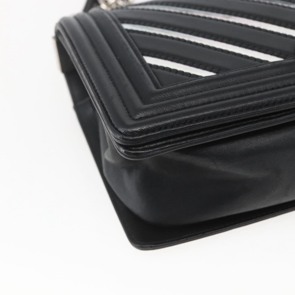 Chanel Boy Flap Bag Chevron Lambskin With Holographic Pvc Black Leather Shoulder Bag Bag