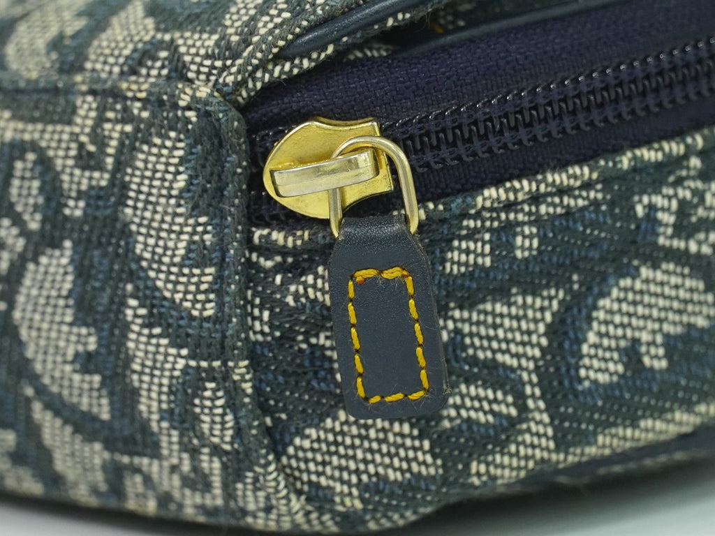 Christian Dior Saddle Zip Pouch Diorissimo Canvas Navy Canvas Clutche & Pouche Bag (Pre-Owned)