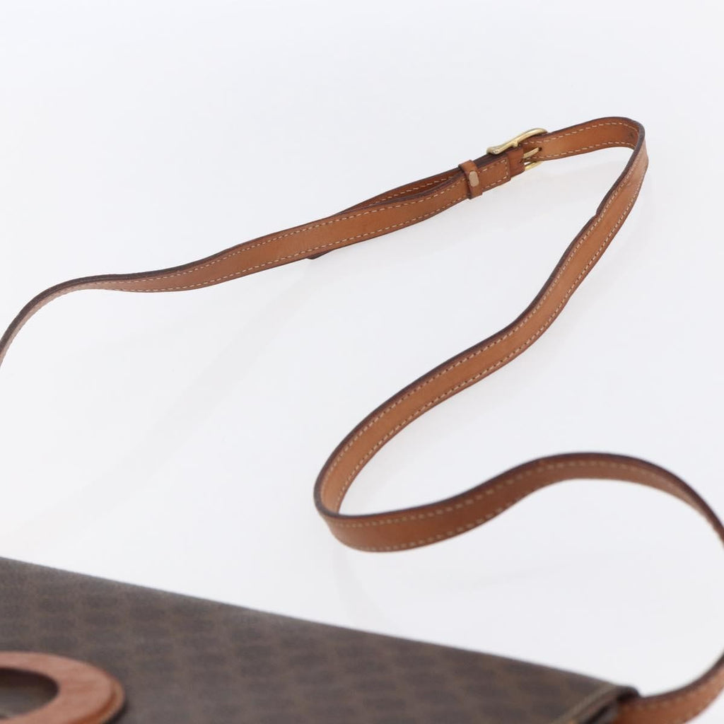 Celine Vintage Macadam Circle Logo Shoulder Bag Canvas And Leather Brown Canvas Shoulder Bag Bag