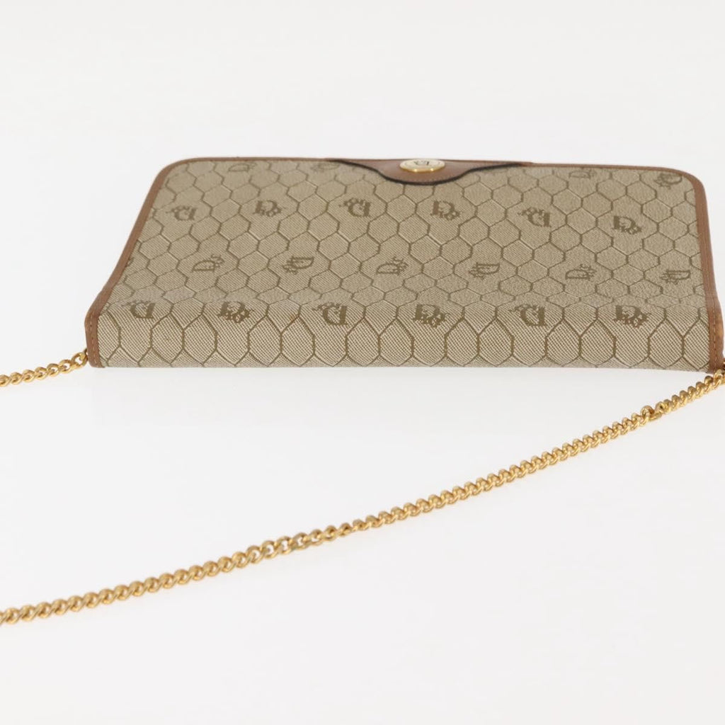 Christian Dior Vintage Honeycomb Chain Canvas Beige Canvas Shoulder Bag Bag (Pre-Owned)