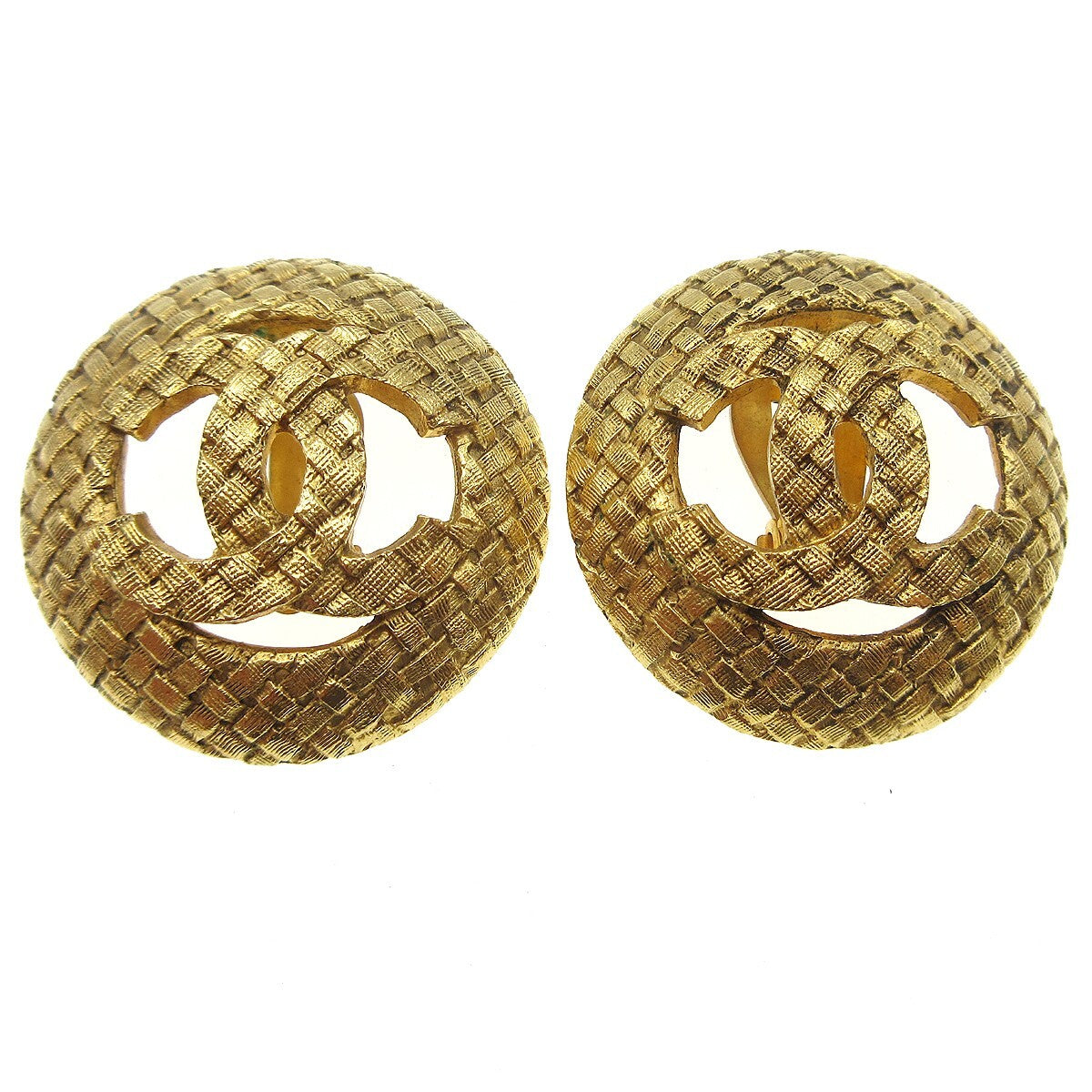 Chanel Vintage Cc Round Cutout Clip-On Earrings Metal Gold Gold_Plated Earrings Jewelry