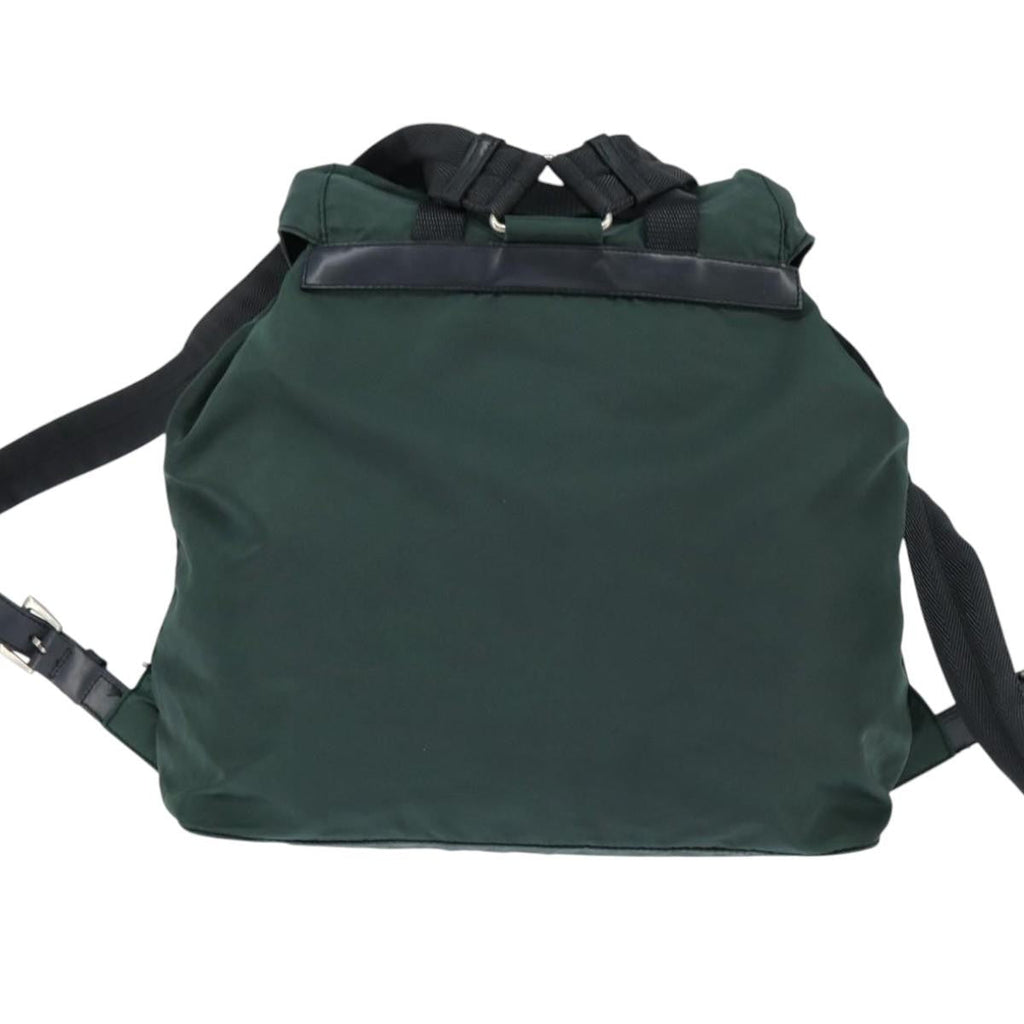 Prada Vela Double Front Pocket Backpack Tessuto With Saffiano Leather Khaki Nylon Backpack Bag