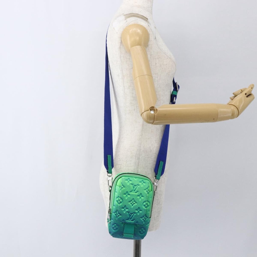 Louis Vuitton Double Phone Pouch Nm Monogram Shadow Leather Green Leather Clutche & Pouche Bag