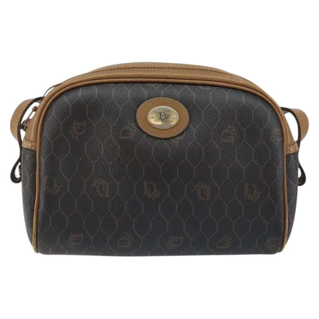 Christian Dior Vintage Honeycomb Shoulder Bag Canvas And Leather Black Canvas Shoulder Bag Bag (Pre-Owned)