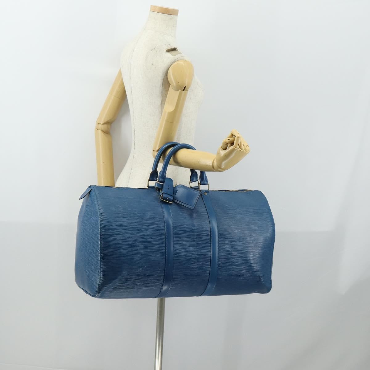 Louis Vuitton Keepall Bag Epi Leather Blue Leather Travel Bag