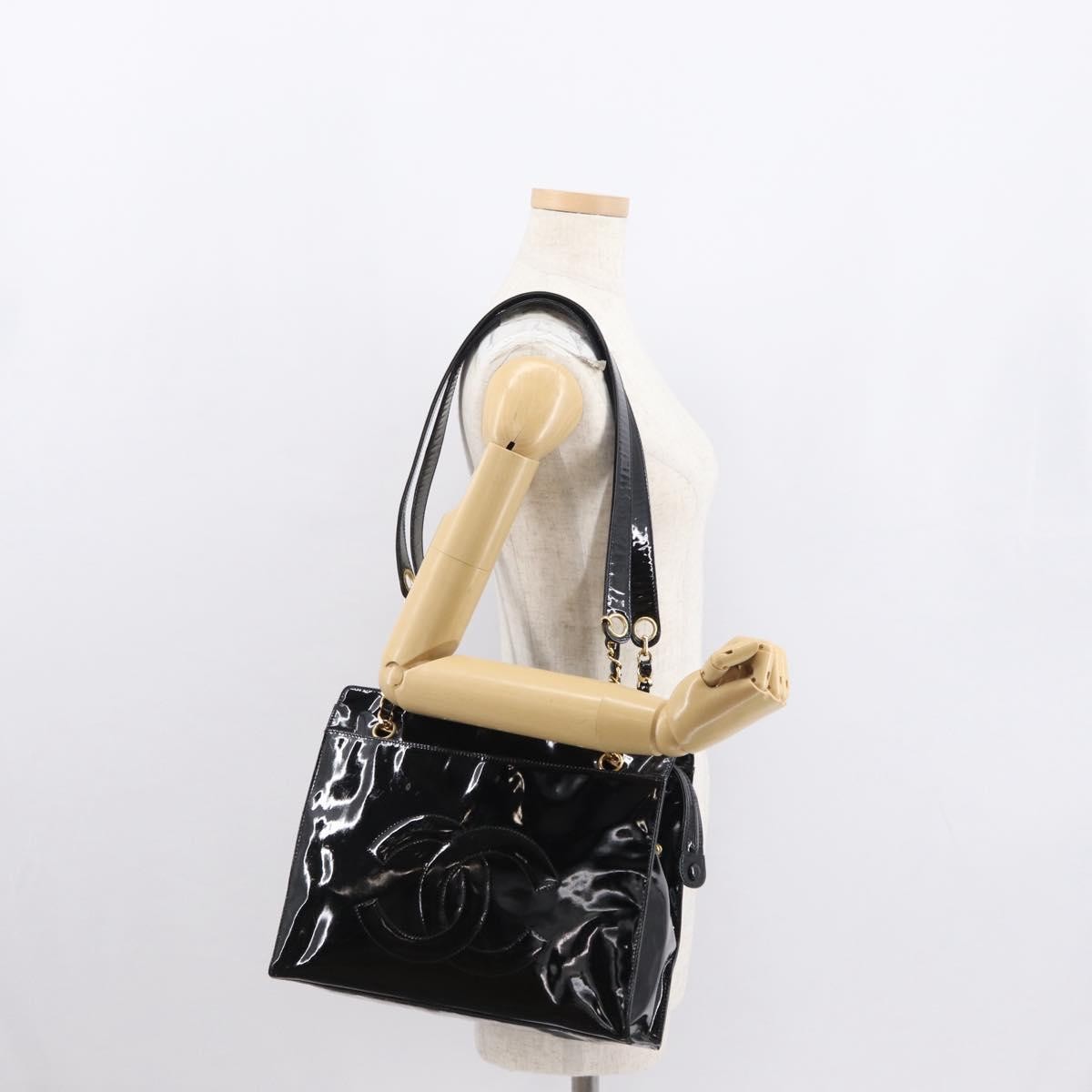 Chanel Vintage Timeless Chain Shoulder Bag Patent Black Patent_Leather Shoulder Bag Bag