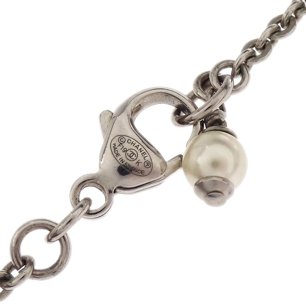 Chanel Cc Chain Necklace Metal With Faux Pearls Silver Mesh Necklace Jewelry