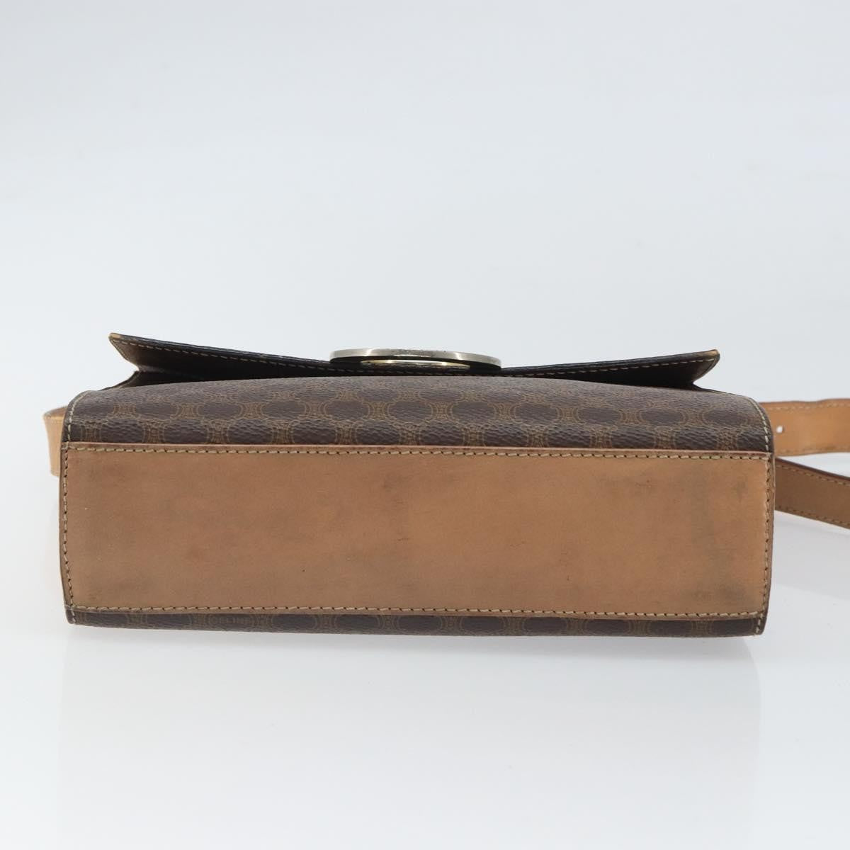 Celine Vintage Macadam Circle Logo Shoulder Bag Canvas And Leather Brown Canvas Shoulder Bag Bag