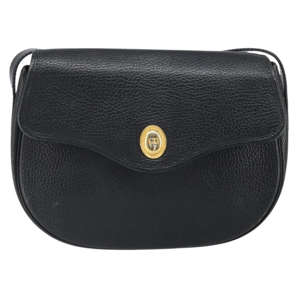 Christian Dior Vintage Cd Logo Shoulder Bag Leather Black Leather Shoulder Bag Bag (Pre-Owned)
