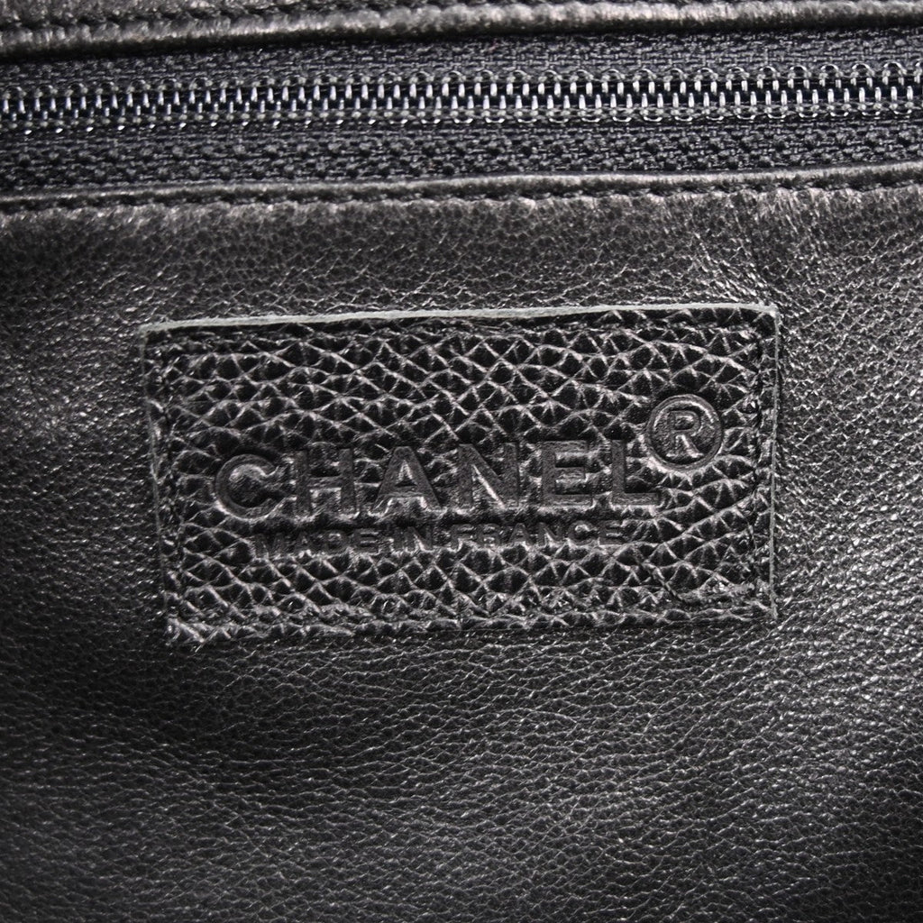 Chanel Embossed Logo Bowler Bag Quilted Caviar Black Leather Travel Bag Bag