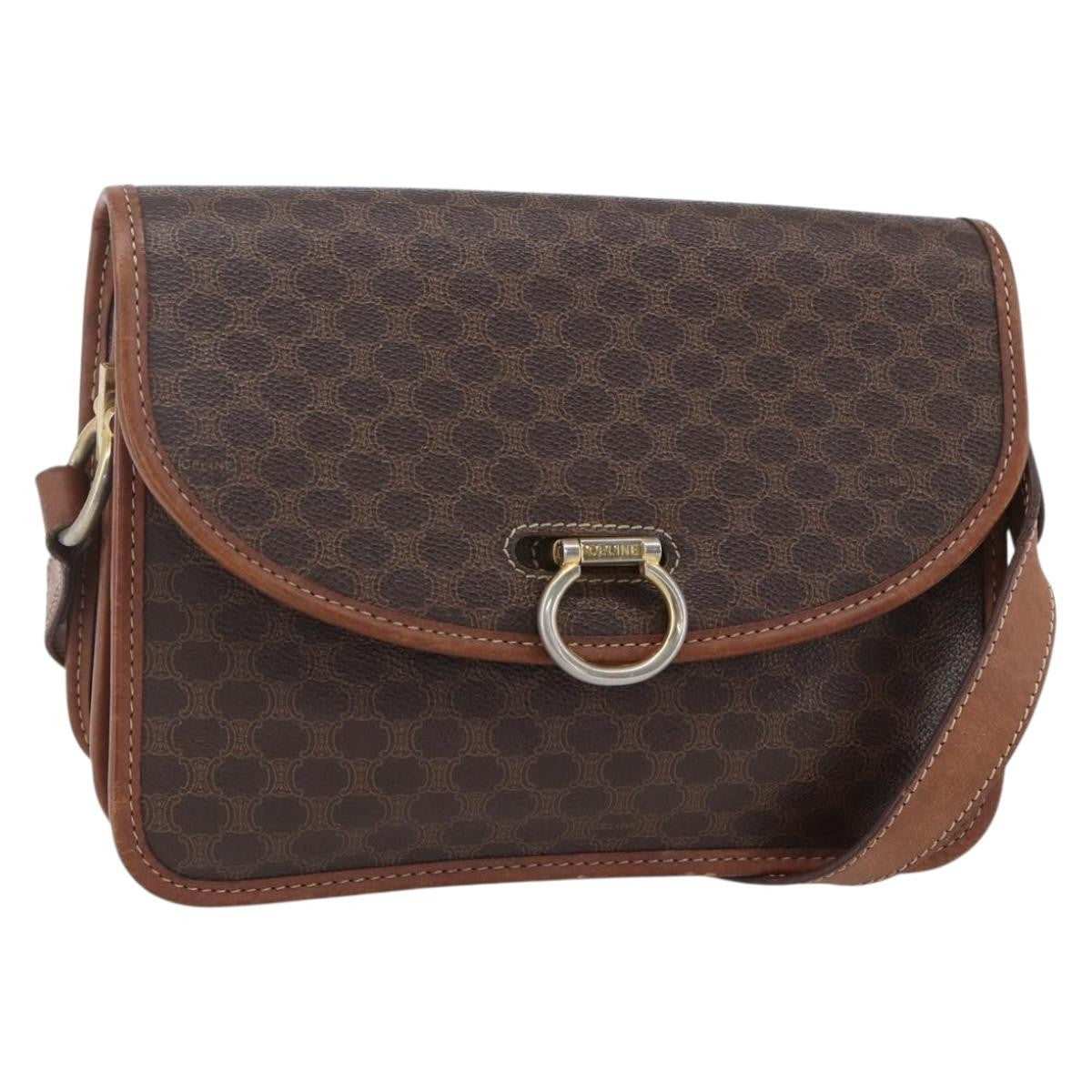 Celine Flap Shoulder Bag Canvas Brown Canvas Shoulder Bag Bag