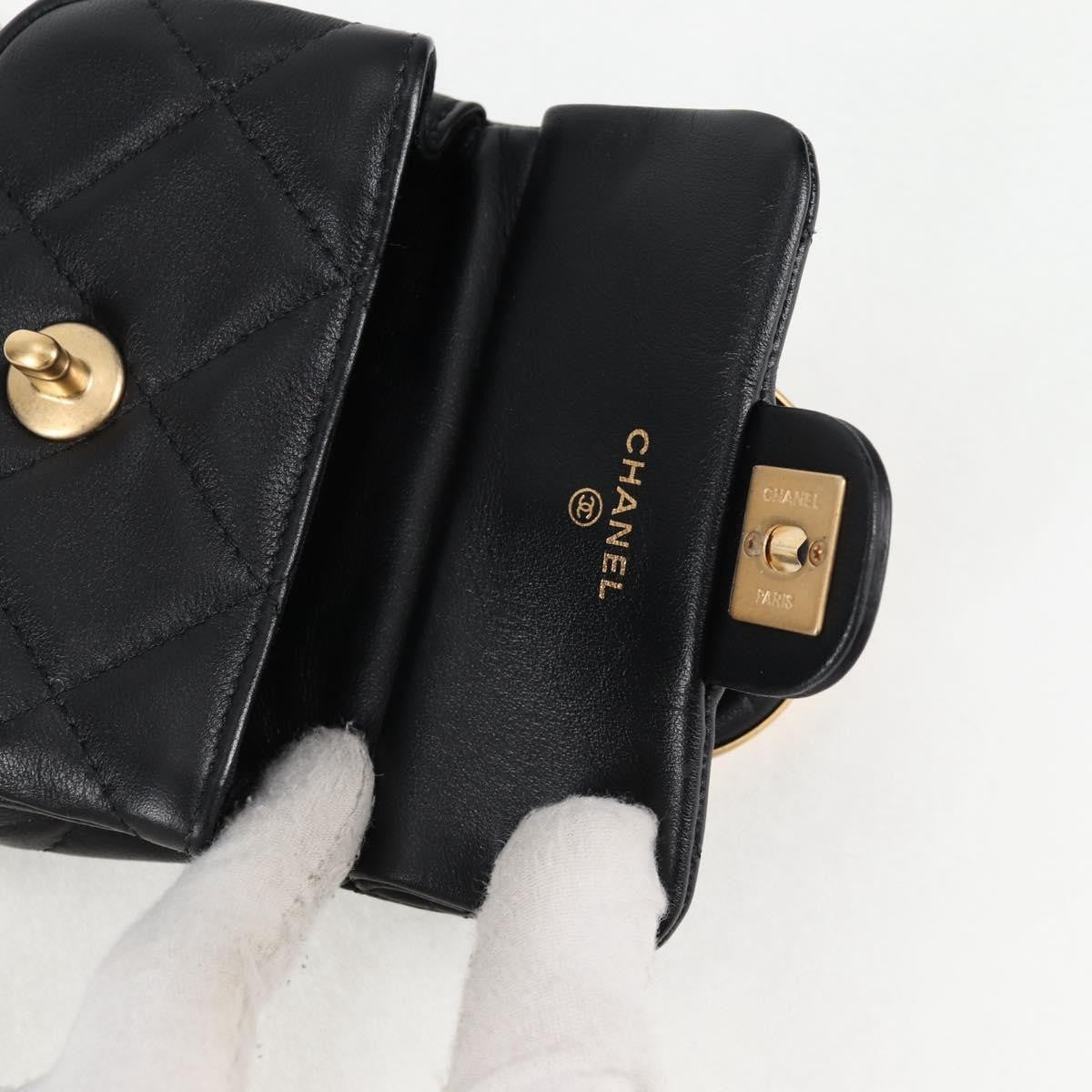 Chanel Lady Handle Flap Card Holder On Chain Quilted Calfskin Black Leather Bag