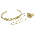 Chanel Logo Cuff With Cc Ring Metal With Crystal Gold Gold Bracelet Jewelry