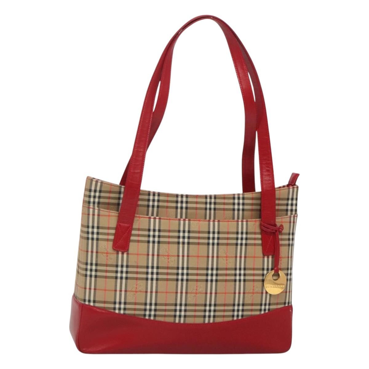 Burberry Nova Check Tote Canvas And Leather Beige Canvas Tote Bag