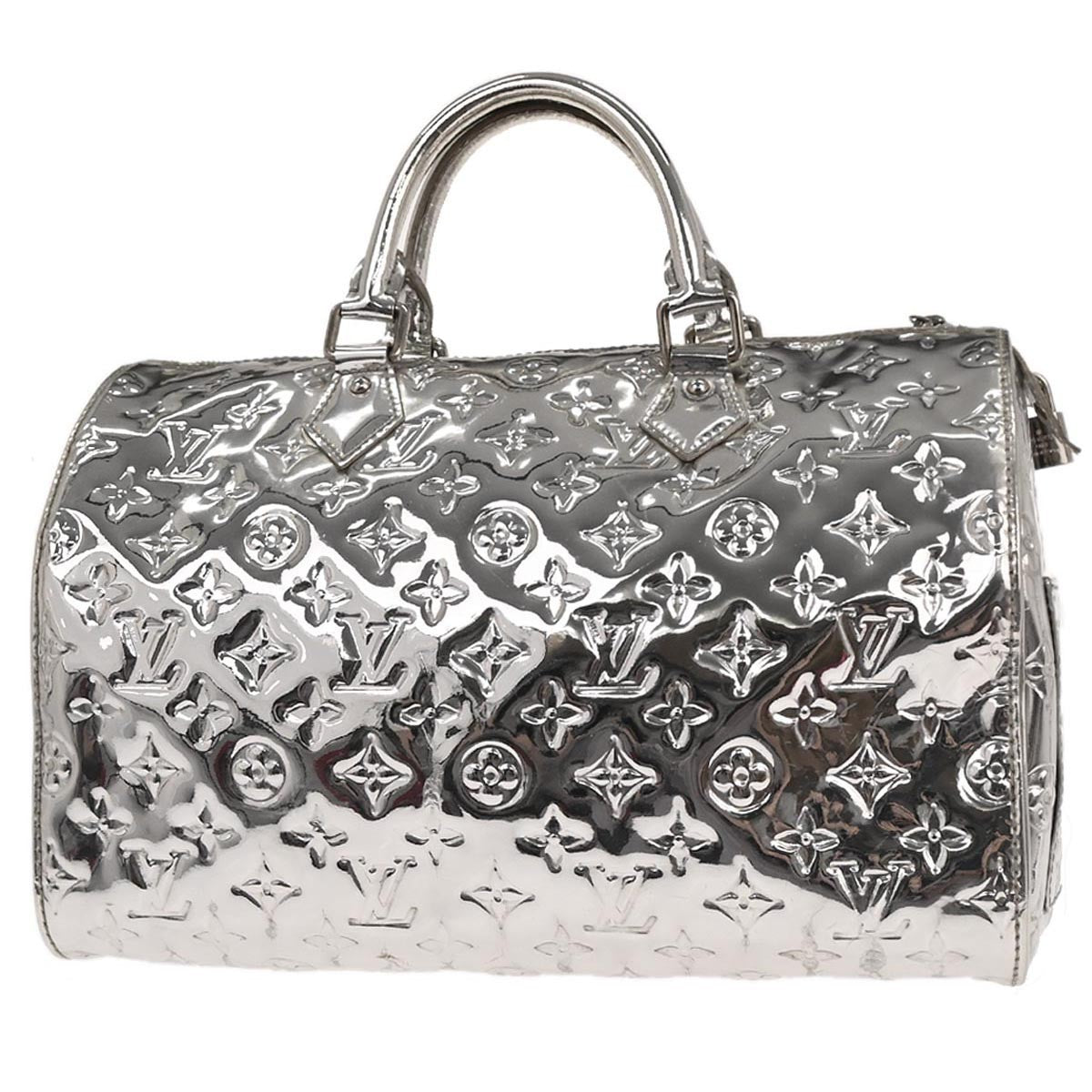 Louis Vuitton Speedy Handbag Monogram Miroir Pvc Silver Patent_Leather Handbag