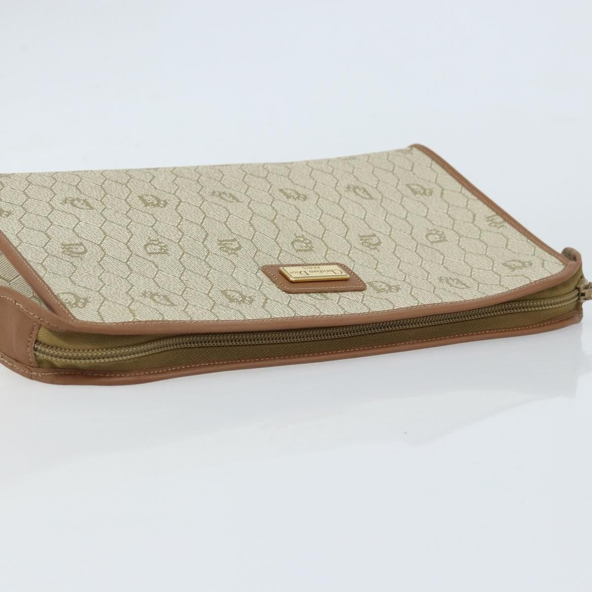 Christian Dior Vintage Honeycomb Zip Pouch Canvas And Leather Beige Canvas Clutche & Pouche Bag (Pre-Owned)