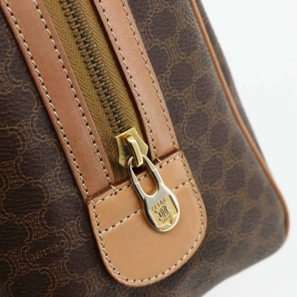 Celine Vintage Macadam Boston Bag Canvas And Leather Brown Canvas Handbag