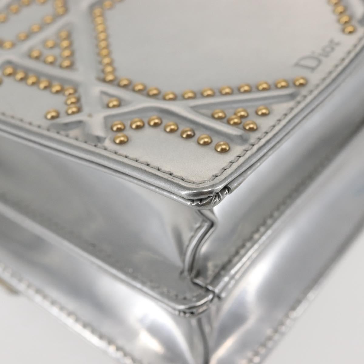 Christian Dior Ultra Matte Diorama Vertical Clutch On Chain Studded Leather Silver Patent_Leather Clutche & Pouche Bag (Pre-Owned)