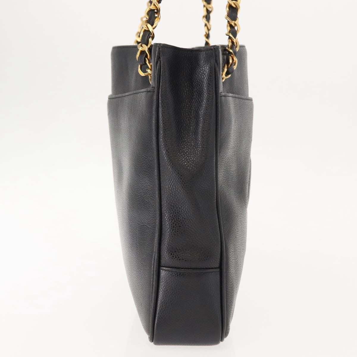 Chanel Vintage Cc Chain Tote Caviar Black Leather Tote Bag Bag