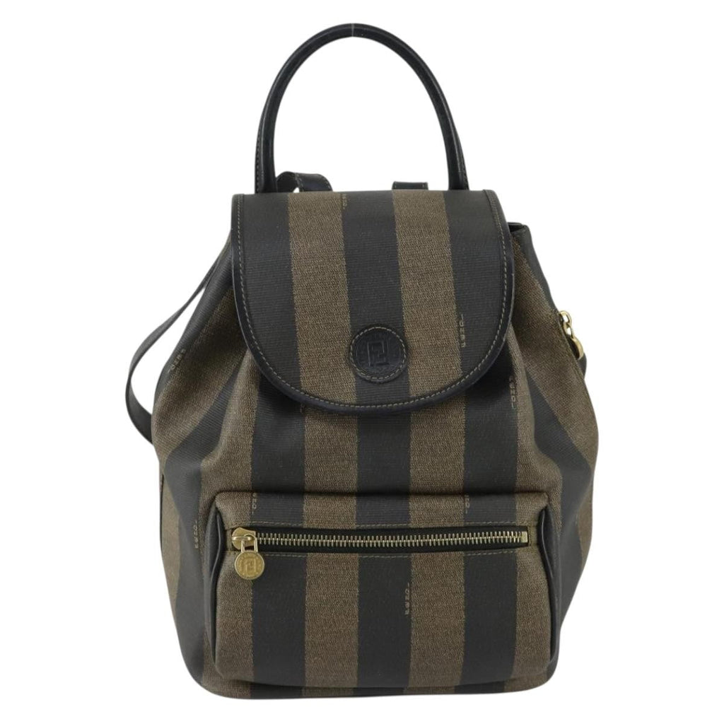 Fendi Pequin Front Pocket Backpack Coated Canvas Brown Pvc Backpack Bag