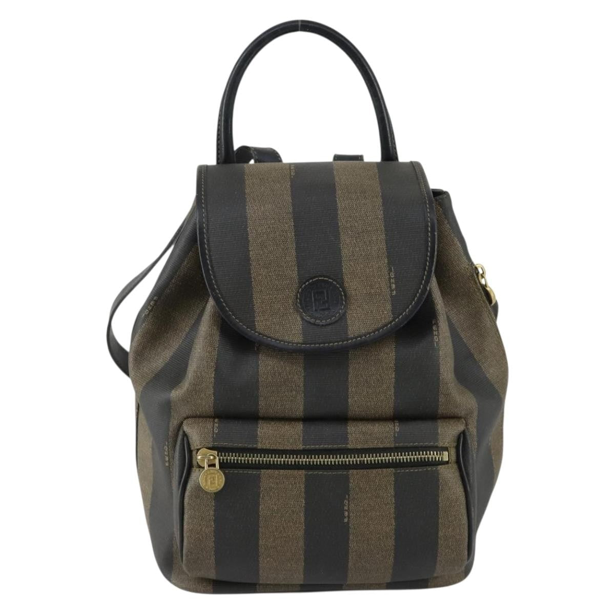 Fendi Pequin Front Pocket Backpack Coated Canvas Brown Pvc Backpack Bag