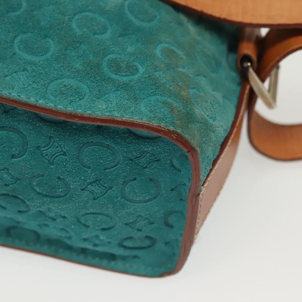 Celine Macadam Shoulder Bag Canvas Turquoise Suede Bag