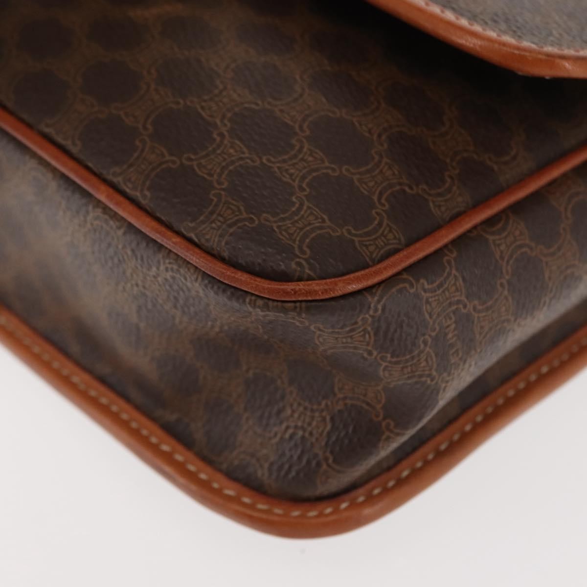 Celine Vintage Macadam Circle Logo Shoulder Bag Canvas And Leather Brown Canvas Bag